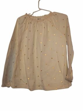 Old Navy Cream Long Sleeve Top with Gold Polka Dots